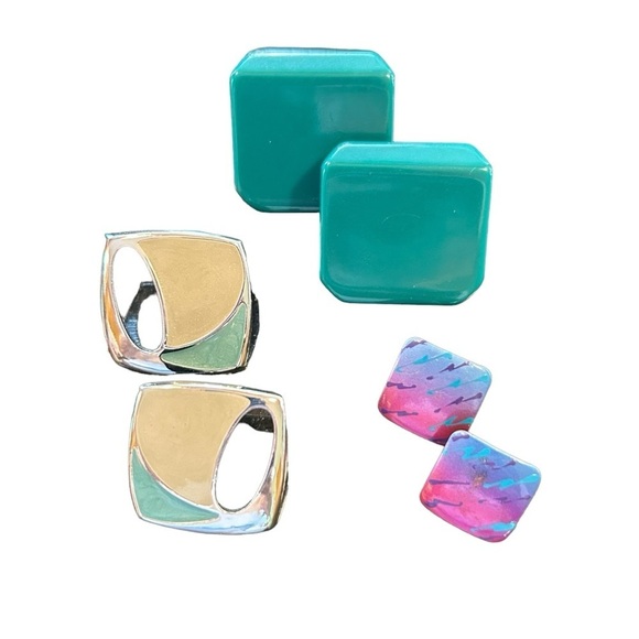 Vintage Jewelry - Lot of 3 Vintage 80's Plastic Enamel Metal Pierced Earrings